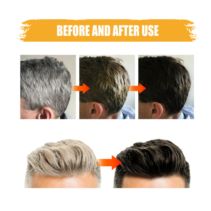 Before and after use comparison of hair color treatment on a person. East Moon Men's Shampoo Bar for Dark, Glossy Hair East Moon Men's Shampoo Bar Cleanses Hair, Enriches, Dark Hair, Glossy Hair Treatment, Men's Shampoo Bar