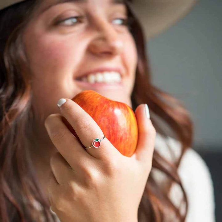 Stylish Enamel Apple Ring for Trendy Accessory Lovers - Wearing Felicity Enamel-Apple-Ring-02 Wear Felicity