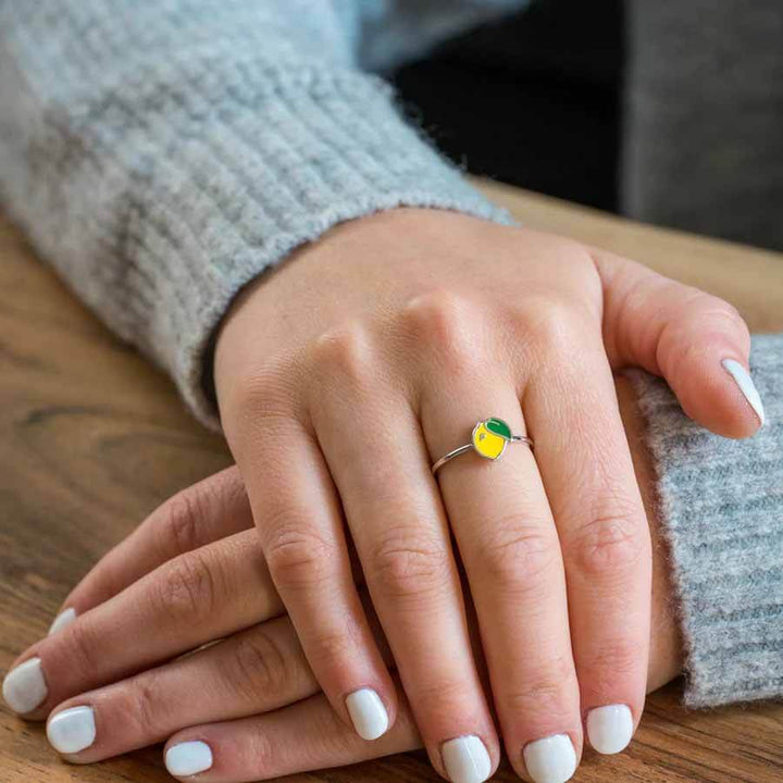 Stylish Enamel Lemon Ring - Trendy Jewelry Choice - Wearing Felicity Enamel-Lemon-Ring-02 Wear Felicity