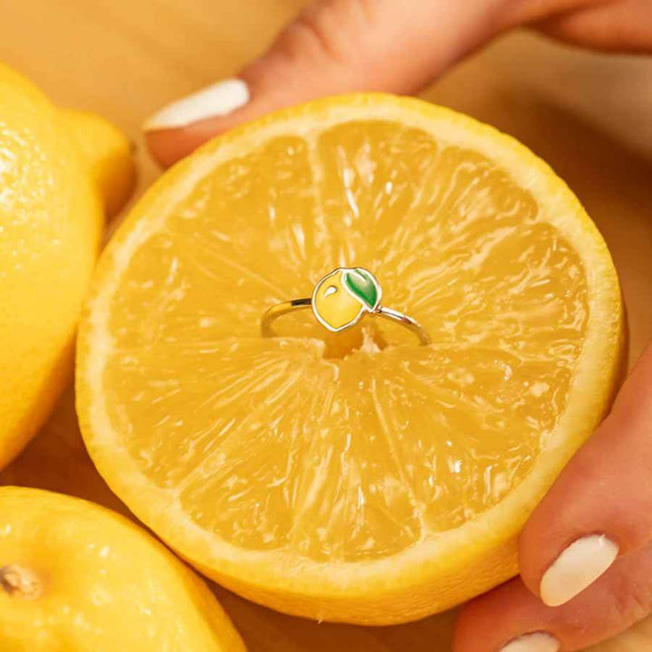 Stylish Enamel Lemon Ring - Trendy Jewelry Choice - Wearing Felicity Enamel-Lemon-Ring-03 Wear Felicity