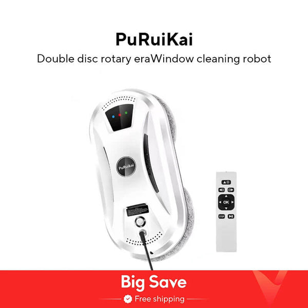 PuRuiKai window cleaning robot with remote control on a white background Slim Electric Robotic Vacuum Cleaner for Windows Extremely Slim Robotic Vacuum Cleaner for Windows, Machine for Cleaning Glass, Electric Glass Cleaner, Remote-controlled Device for Household Use