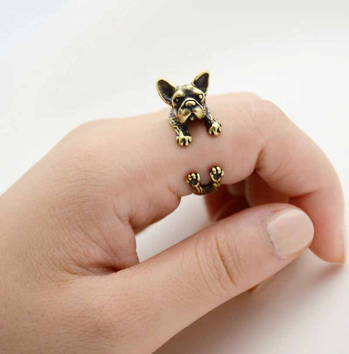 Stylish French Bull Dog Wrap Ring for Pet Lovers - Wearing Felicity French-Bull-Dog-Wrap-Ring-Gold Wear Felicity
