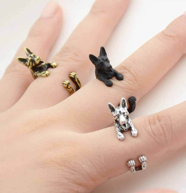 Stylish German Shepherd Wrap Ring for Dog Lovers - Wearing Felicity German-Shepherd-Wrap-Ring-01 Wear Felicity