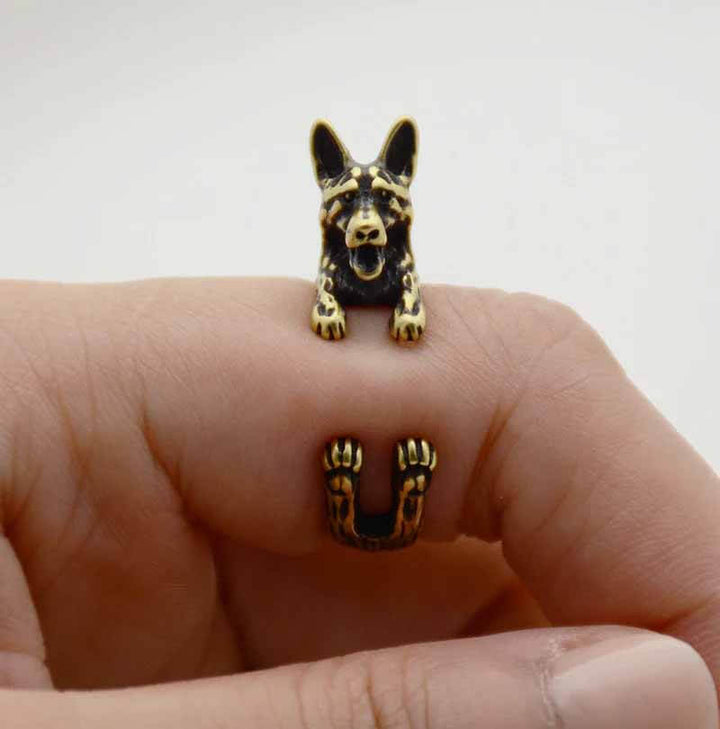 Stylish German Shepherd Wrap Ring for Dog Lovers - Wearing Felicity German-Shepherd-Wrap-Ring-Gold Wear Felicity