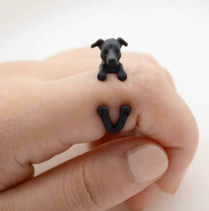 Stylish Greyhound Wrap Ring for Animal Lovers - Wearing Felicity Greyhound-Wrap-Ring-Black Wear Felicity
