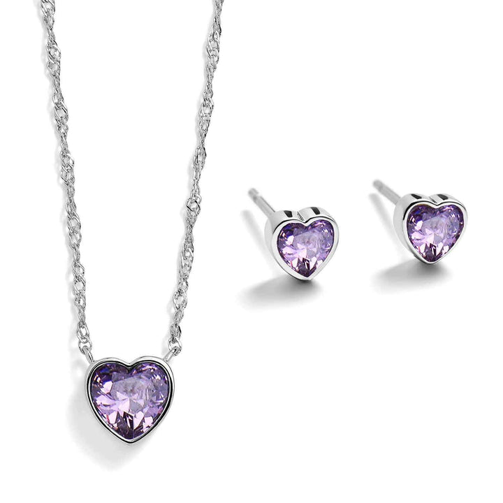 Elegant Heart Birthstone Gift Set for Every Occasion - Wearing Felicity Heart-Birthstone-Pendant-and-Stud-Gift-Set-Amethyst