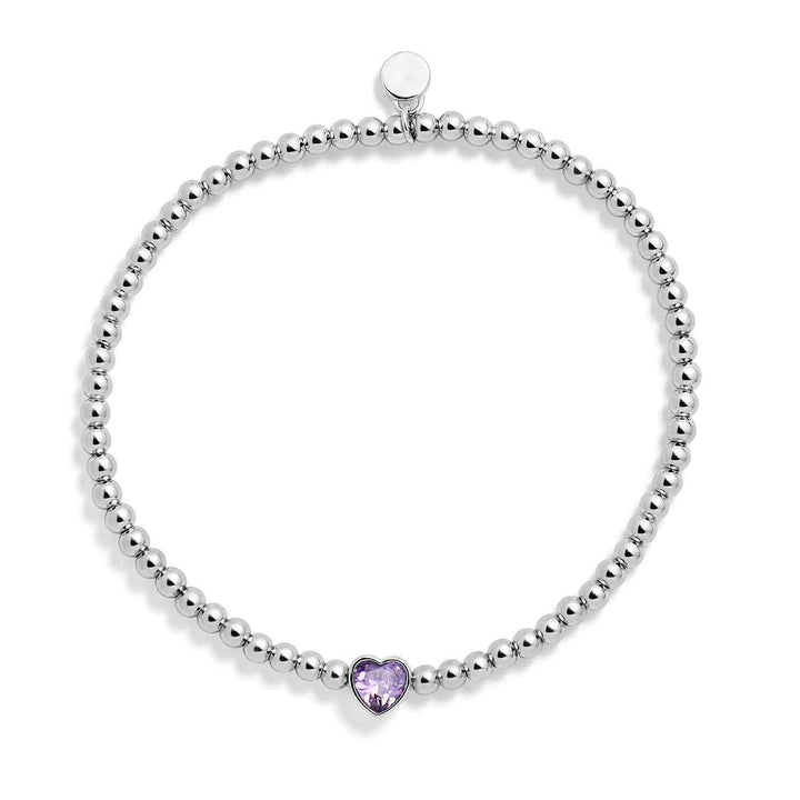 Personalized Heart Birthstone Stretch Bracelet - Wearing Felicity Heart-Birthstone-Stretch-Bracelet-Amethyst Wear Felicity