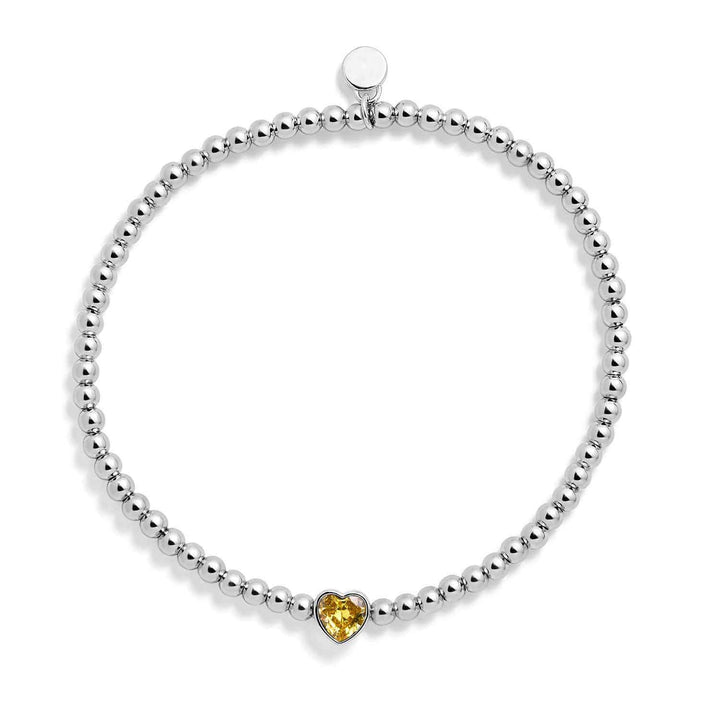 Personalized Heart Birthstone Stretch Bracelet - Wearing Felicity Heart-Birthstone-Stretch-Bracelet-Yellow-Topaz Wear Felicity