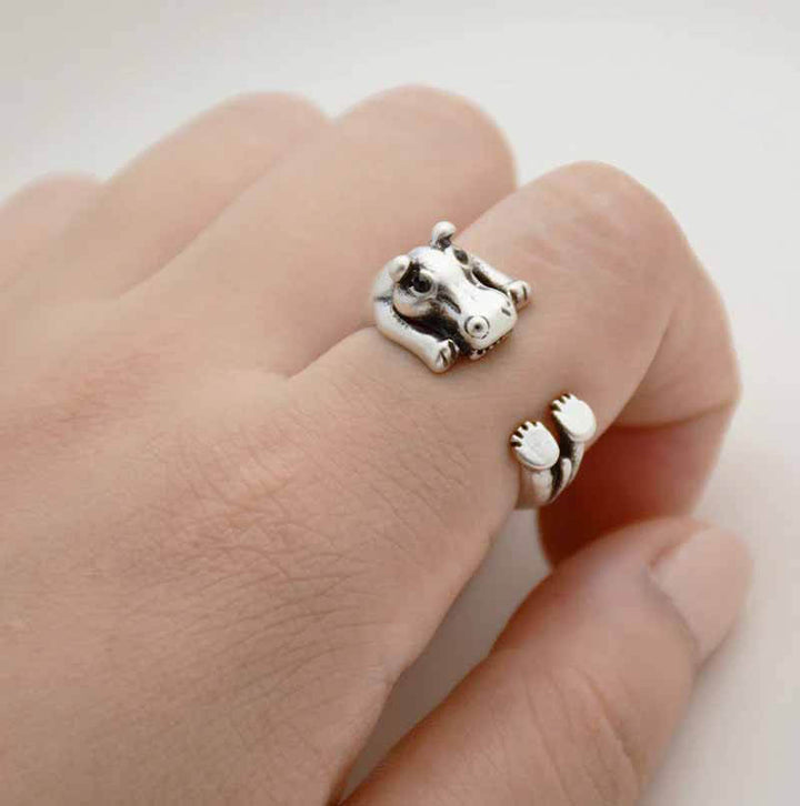 Stylish Hippo Wrap Ring for Animal Lovers - Wearing Felicity Hippo-Wrap-Ring-Silver Wear Felicity