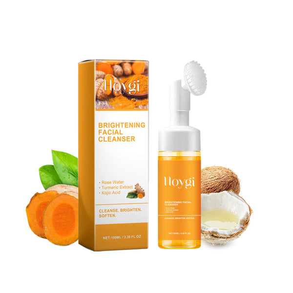 Hoygi brightening facial cleanser with packaging on a white background Hoygi Turmeric Cleanser: Clear Skin & Diminish Acne Scars Hoygi Turmeric Cleanser Thoroughly Cleans the Face, Diminishes Acne Scars, Hydrates, Lightens, and Enhances the Appearance of the Skin