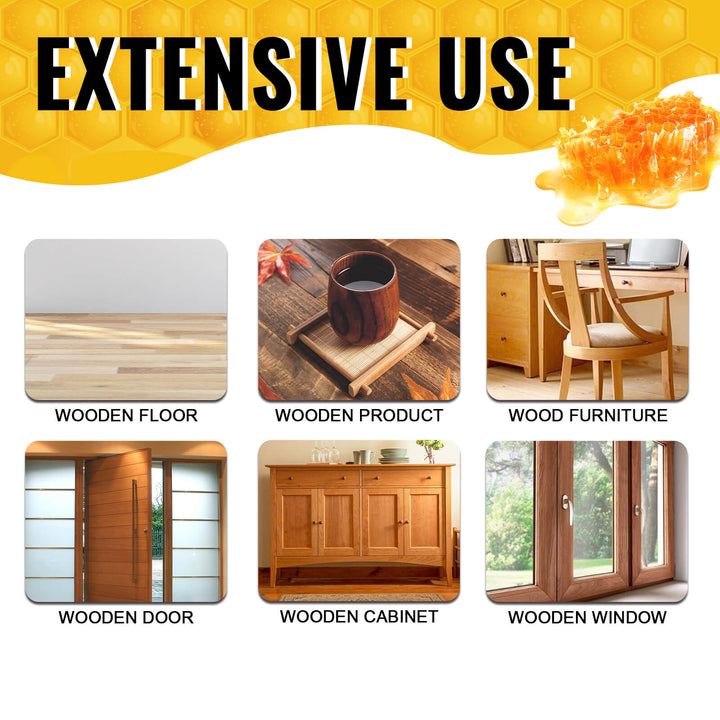 Promotional image showing various wooden products with text 'EXTENSIVE USE' and a honeycomb graphic. Jakehoe Floor Cleaner for Wooden Floors – Shine & Protect Jakehoe Floor Cleaner for Home Wooden Floors Offers Protection, Cleaning, Upkeep, Wax Removal, Dust Elimination, and Shine Enhancement