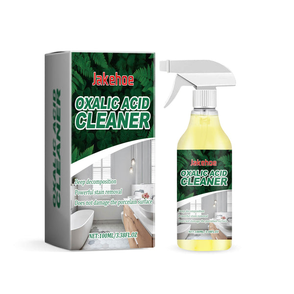 Jakehoe oxalic acid cleaner spray bottle and packaging on a white background Jakehoe Oxalic Acid Cleaner for Stubborn Urine Stains Jakehoe Oxalic Acid Cleaner Bathroom Toilet Cleaning Urine Stain Elimination Cleaner