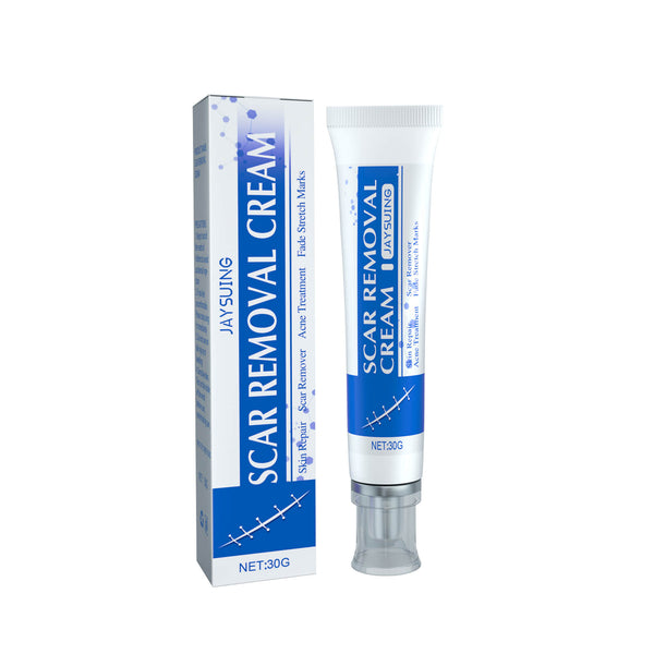 Scar removal cream tube and packaging on a white background Jaysuing Scar Cream: Lighten, Smooth, and Firm Skin Jaysuing Scar Cream Cream that Lightens Scars Smoothens Skin firms It Up and Aids In Skin Repair