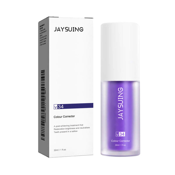 Jaysuing M34 Color Corrector bottle and packaging on a white background Jaysuing V34 Purple Toothpaste: Brightening & Odor-Free Jaysuing V34 Purple Toothpaste Eliminates Unpleasant Smells Removes Tooth Discoloration Brightens Teeth and Shields Against Oral Issues