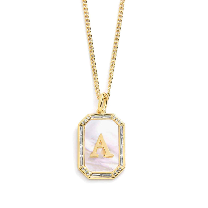 Elegant Mother Of Pearl Initial Necklace - Wearing Felicity Mother-Of-Pearl-Initial-Necklace-Gold-A Wear Felicity