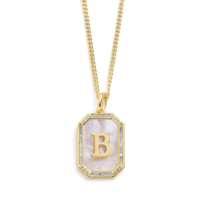 Elegant Mother Of Pearl Initial Necklace - Wearing Felicity Mother-Of-Pearl-Initial-Necklace-Gold-B Wear Felicity