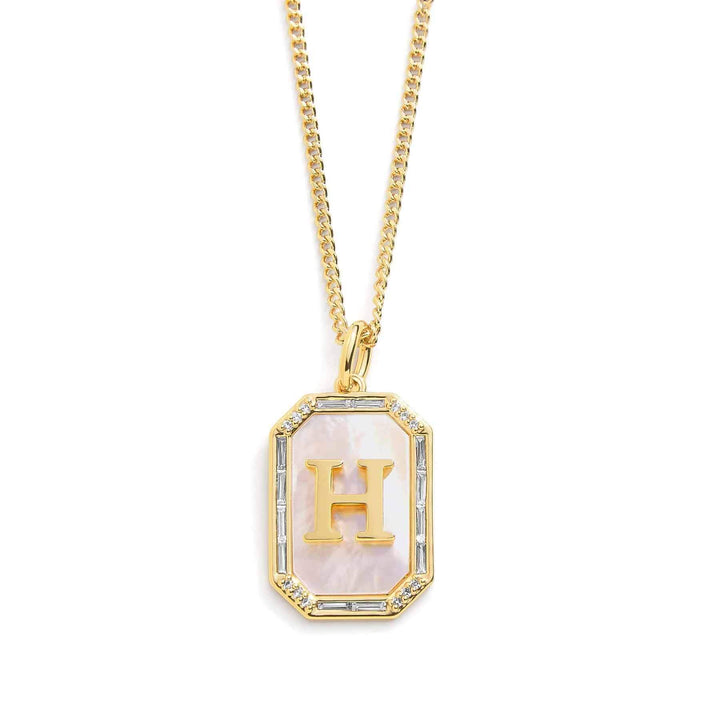 Elegant Mother Of Pearl Initial Necklace - Wearing Felicity Mother-Of-Pearl-Initial-Necklace-Gold-H Wear Felicity