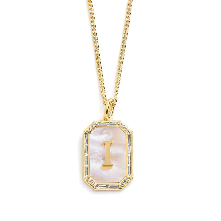 Elegant Mother Of Pearl Initial Necklace - Wearing Felicity Mother-Of-Pearl-Initial-Necklace-Gold-I Wear Felicity