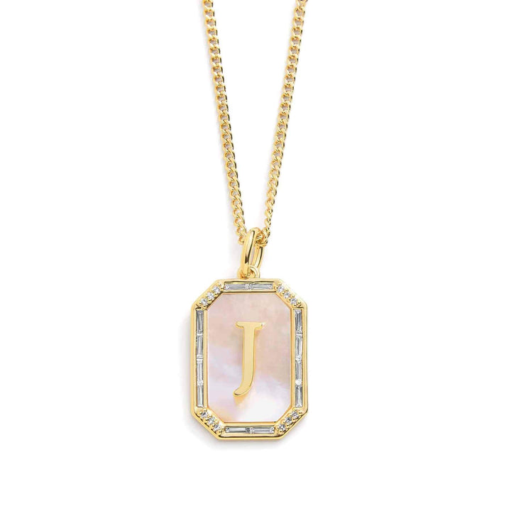 Elegant Mother Of Pearl Initial Necklace - Wearing Felicity Mother-Of-Pearl-Initial-Necklace-Gold-J Wear Felicity