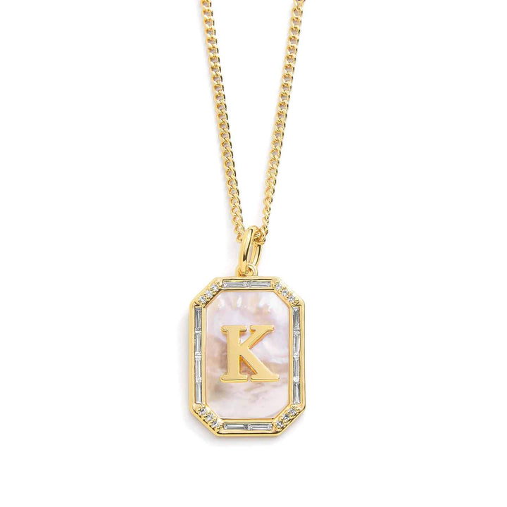 Elegant Mother Of Pearl Initial Necklace - Wearing Felicity Mother-Of-Pearl-Initial-Necklace-Gold-K Wear Felicity