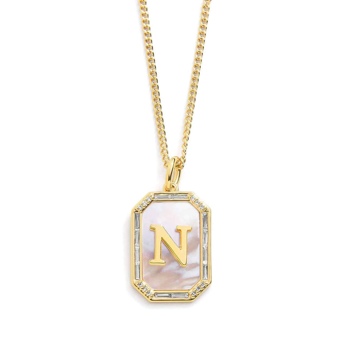 Elegant Mother Of Pearl Initial Necklace - Wearing Felicity Mother-Of-Pearl-Initial-Necklace-Gold-N Wear Felicity