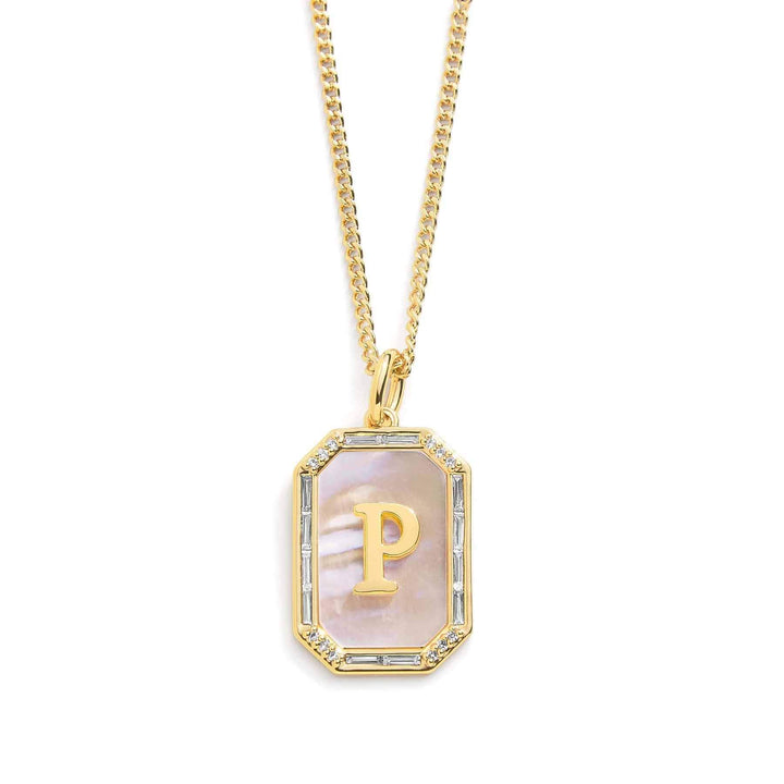 Elegant Mother Of Pearl Initial Necklace - Wearing Felicity Mother-Of-Pearl-Initial-Necklace-Gold-P Wear Felicity