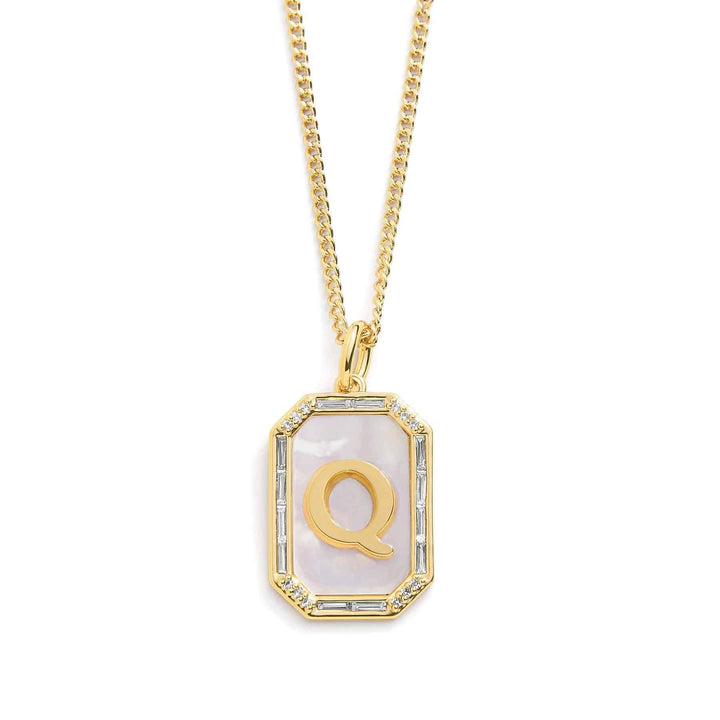 Elegant Mother Of Pearl Initial Necklace - Wearing Felicity Mother-Of-Pearl-Initial-Necklace-Gold-Q Wear Felicity