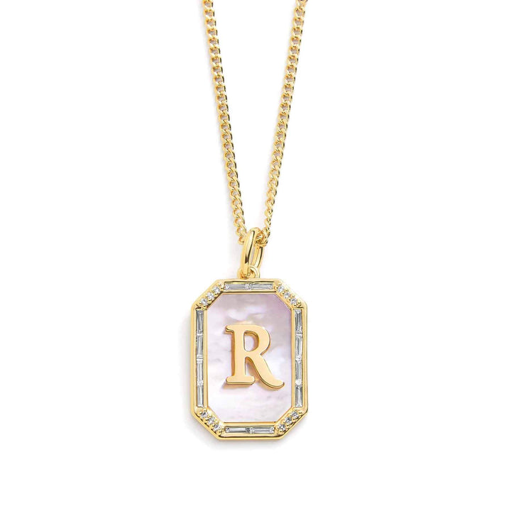 Elegant Mother Of Pearl Initial Necklace - Wearing Felicity Mother-Of-Pearl-Initial-Necklace-Gold-R Wear Felicity
