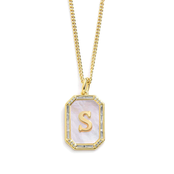 Elegant Mother Of Pearl Initial Necklace - Wearing Felicity Mother-Of-Pearl-Initial-Necklace-Gold-S Wear Felicity