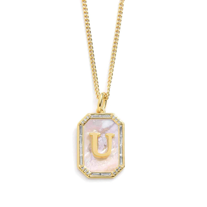 Elegant Mother Of Pearl Initial Necklace - Wearing Felicity Mother-Of-Pearl-Initial-Necklace-Gold-U Wear Felicity