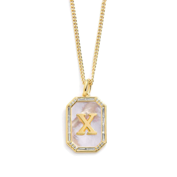 Elegant Mother Of Pearl Initial Necklace - Wearing Felicity Mother-Of-Pearl-Initial-Necklace-Gold-X Wear Felicity