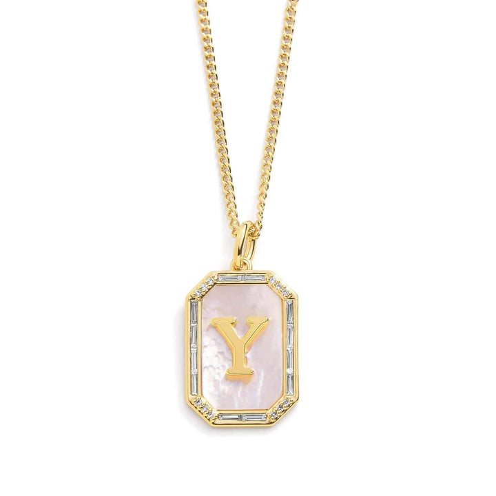 Elegant Mother Of Pearl Initial Necklace - Wearing Felicity Mother-Of-Pearl-Initial-Necklace-Gold-Y Wear Felicity