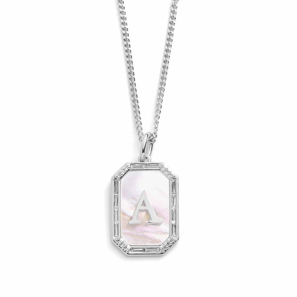 Elegant Mother Of Pearl Initial Necklace - Wearing Felicity Mother-Of-Pearl-Initial-Necklace-Silver-A Wear Felicity