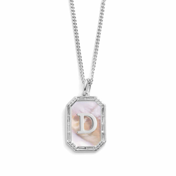 Elegant Mother Of Pearl Initial Necklace - Wearing Felicity Mother-Of-Pearl-Initial-Necklace-Silver-D Wear Felicity