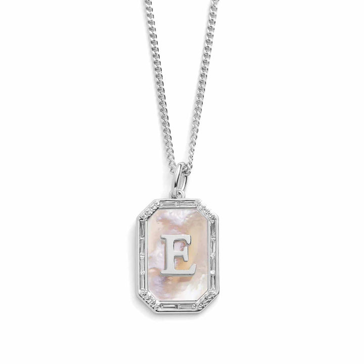 Elegant Mother Of Pearl Initial Necklace - Wearing Felicity Mother-Of-Pearl-Initial-Necklace-Silver-E Wear Felicity