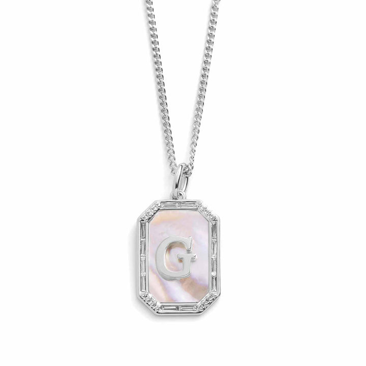 Elegant Mother Of Pearl Initial Necklace - Wearing Felicity Mother-Of-Pearl-Initial-Necklace-Silver-G Wear Felicity
