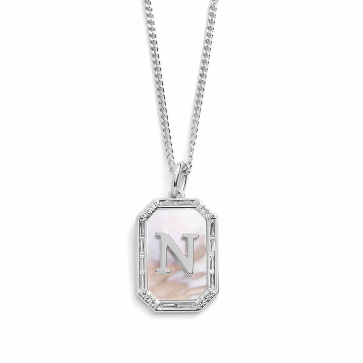 Elegant Mother Of Pearl Initial Necklace - Wearing Felicity Mother-Of-Pearl-Initial-Necklace-Silver-N Wear Felicity