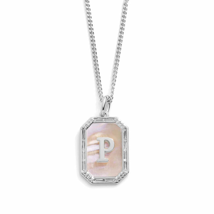 Elegant Mother Of Pearl Initial Necklace - Wearing Felicity Mother-Of-Pearl-Initial-Necklace-Silver-P Wear Felicity