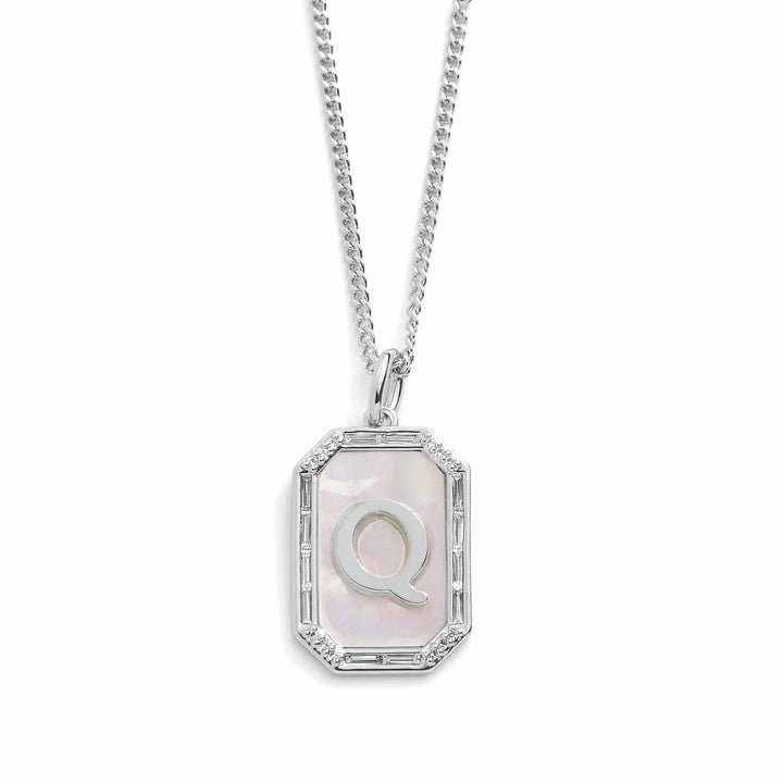 Elegant Mother Of Pearl Initial Necklace - Wearing Felicity Mother-Of-Pearl-Initial-Necklace-Silver-Q Wear Felicity