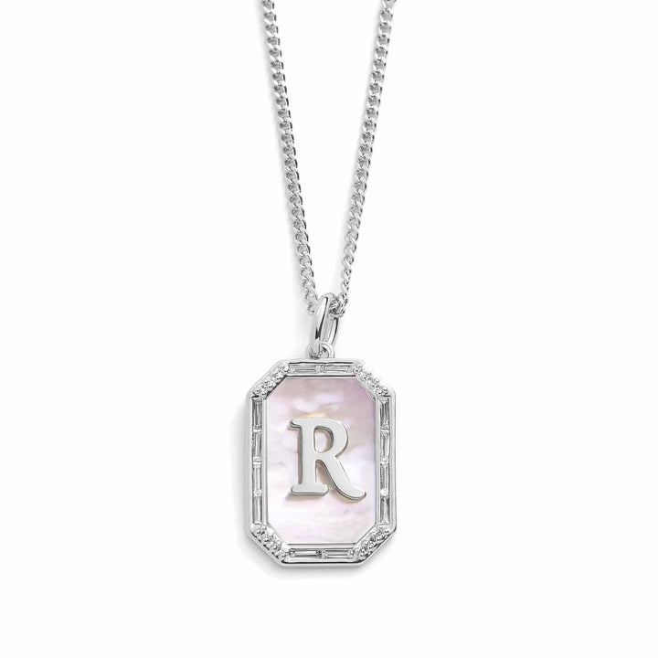 Elegant Mother Of Pearl Initial Necklace - Wearing Felicity Mother-Of-Pearl-Initial-Necklace-Silver-R Wear Felicity
