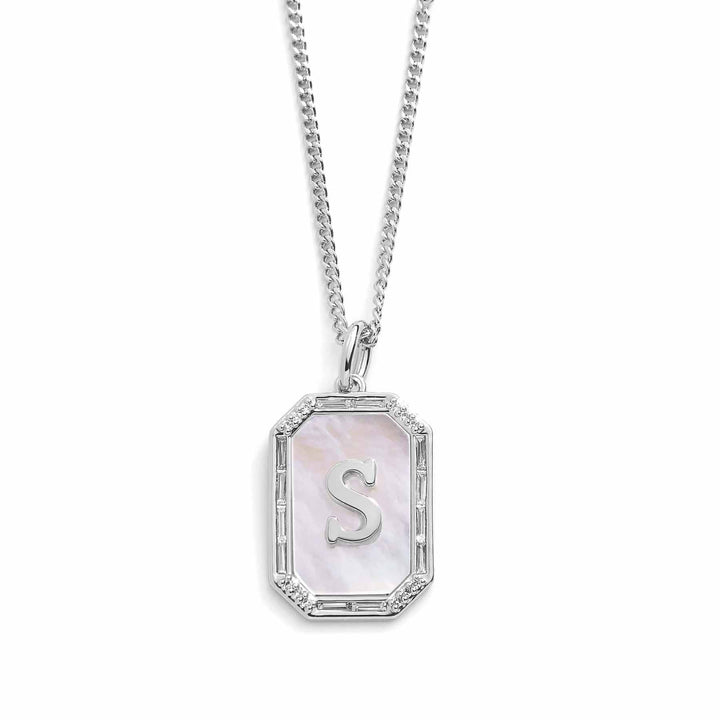 Elegant Mother Of Pearl Initial Necklace - Wearing Felicity Mother-Of-Pearl-Initial-Necklace-Silver-S Wear Felicity