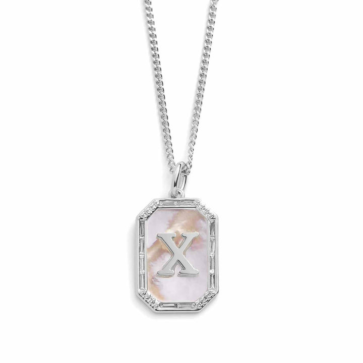 Elegant Mother Of Pearl Initial Necklace - Wearing Felicity Mother-Of-Pearl-Initial-Necklace-Silver-X Wear Felicity