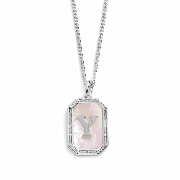 Elegant Mother Of Pearl Initial Necklace - Wearing Felicity Mother-Of-Pearl-Initial-Necklace-Silver-Y Wear Felicity
