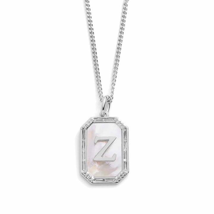 Elegant Mother Of Pearl Initial Necklace - Wearing Felicity Mother-Of-Pearl-Initial-Necklace-Silver-Z Wear Felicity