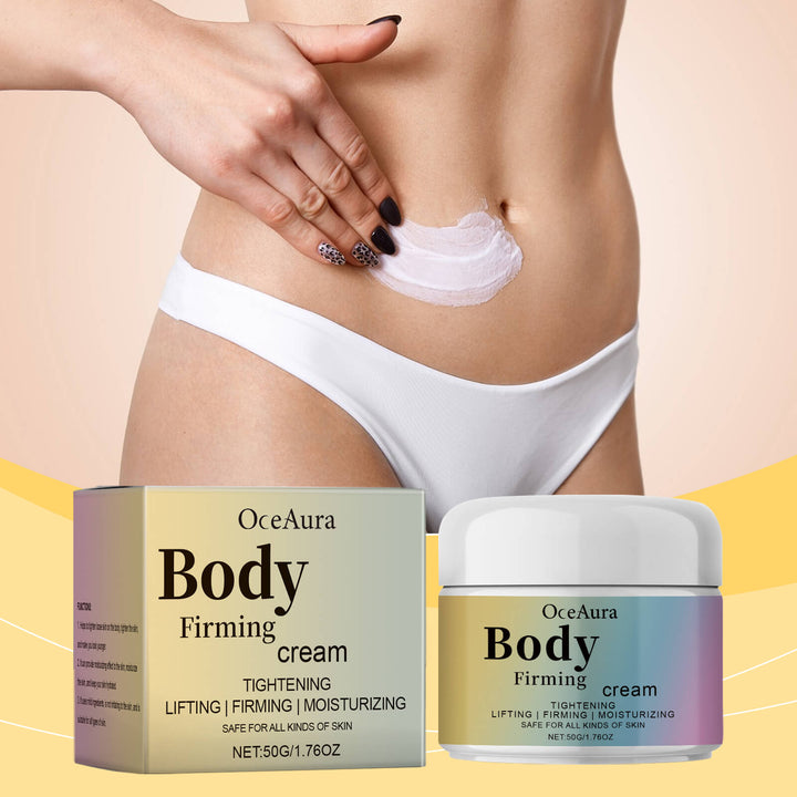 OceAura Body Firming Cream packaging with a person applying cream to their skin. OceAura Hydrating Cream for Daily Skin Moisture OceAura Hydrating Tightening Cream Provides Daily Hydration, Enriching the Skin with Moisture and Serving as a Revitalizing Cream