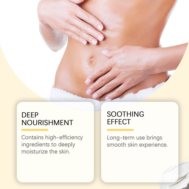 Person touching smooth skin with text on deep nourishment and soothing effect OceAura Hydrating Cream for Daily Skin Moisture OceAura Hydrating Tightening Cream Provides Daily Hydration, Enriching the Skin with Moisture and Serving as a Revitalizing Cream