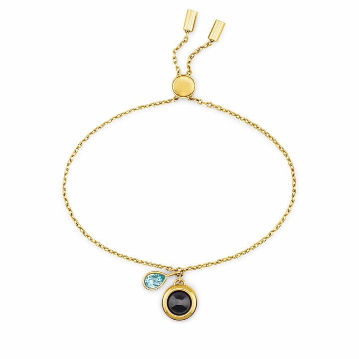 Customizable Birthstone Slider Bracelets - Wearing Felicity Personalized-Birthstone-Slider-Bracelet-Gold-Aquamarine Wear Felicity