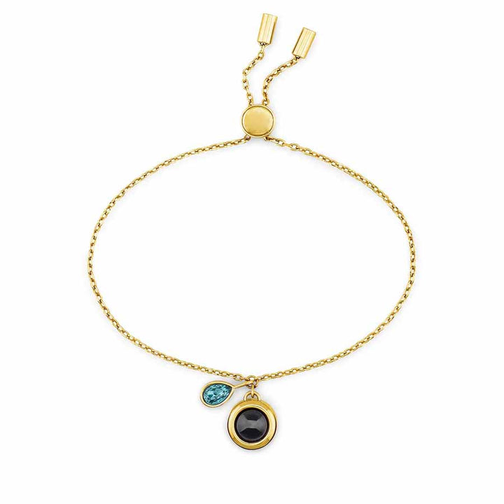 Customizable Birthstone Slider Bracelets - Wearing Felicity Personalized-Birthstone-Slider-Bracelet-Gold-Blue-Zircon Wear Felicity