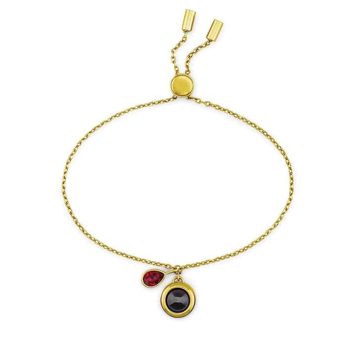 Customizable Birthstone Slider Bracelets - Wearing Felicity Personalized-Birthstone-Slider-Bracelet-Gold-Ruby Wear Felicity