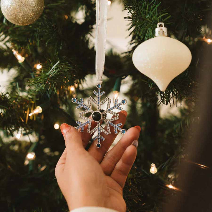 Custom Blue Ombré Snowflake Photo Ornament Gift - Wearing Felicity Personalized-Blue-Ombre-Snowflake-Photo-Ornament-02 Wear Felicity